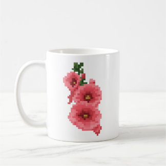 Mug Pixelated Pink Hollyhock Flower
