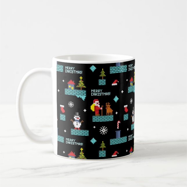 Mug Pixellit Joyeux Motif de Noël - Design rétro (Gauche)