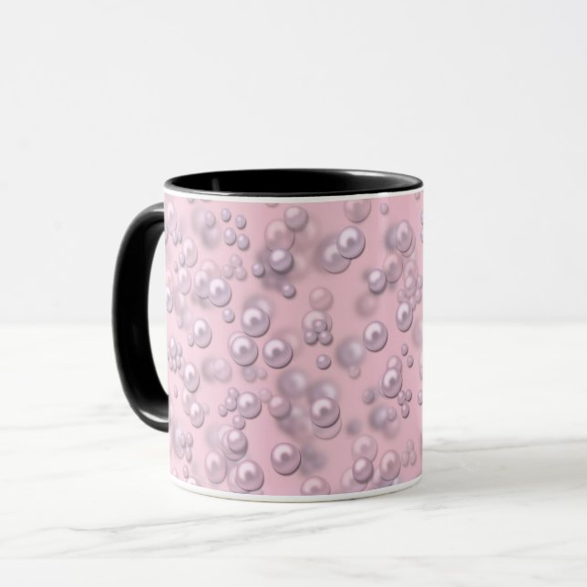 Mug Placers de perles blanches roses sur velours rose (Devant gauche)