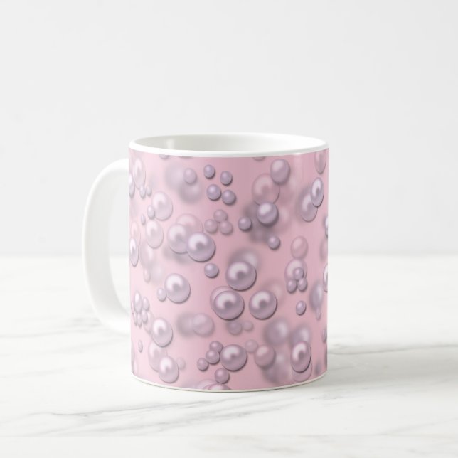 Mug Placers de perles blanches roses sur velours rose (Devant gauche)