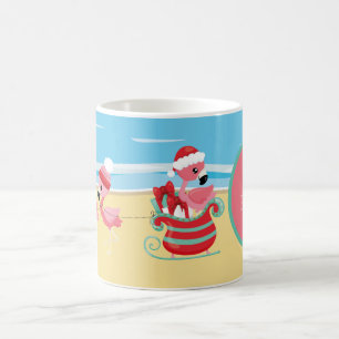 Mug plage de Noël rose flamingo Père Noël