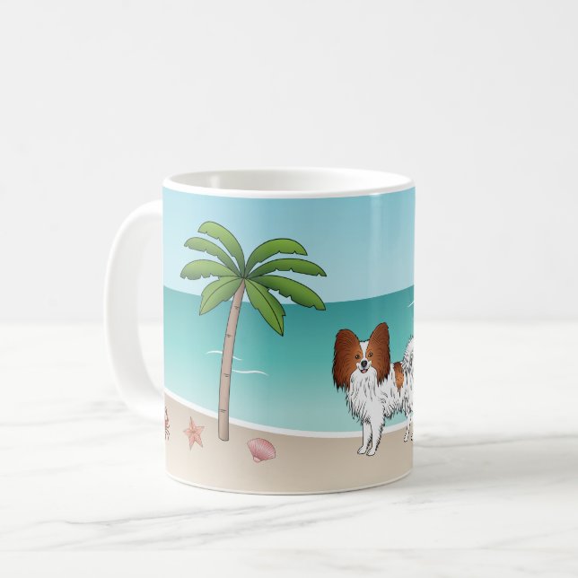 Mug Plage D'Été Tropicale De Chien De Papillon Rouge E (Devant gauche)
