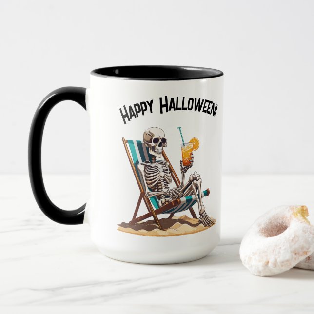 Mug Plage Lounge Squelette Halloween (Avec donut)