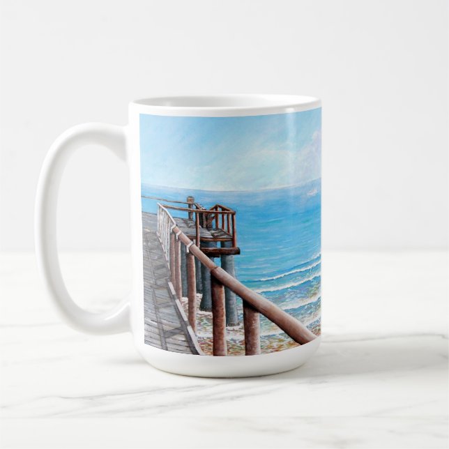 Mug Plage Peinture Jetée en bois Océan (Gauche)