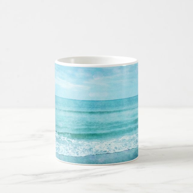 Mug Plage Retro - Océan côtier Couleur d'eau bleue Tur (Centre)