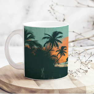 Mug Plage Rétro Surf Coucher de soleil Ajouter un nom