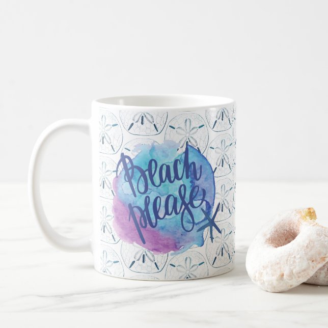 Mug Plage S'Il Vous Plaît Aquarelle Sable Dollar Citat (Avec donut)
