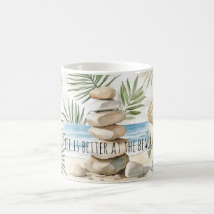Mug Plage Zen Rochers Coquillages Tropicaux Feuilles d