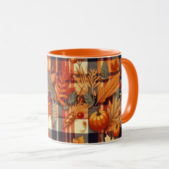 Mug Plaids d'automne citrouille Maple Feuille (Devant droit)