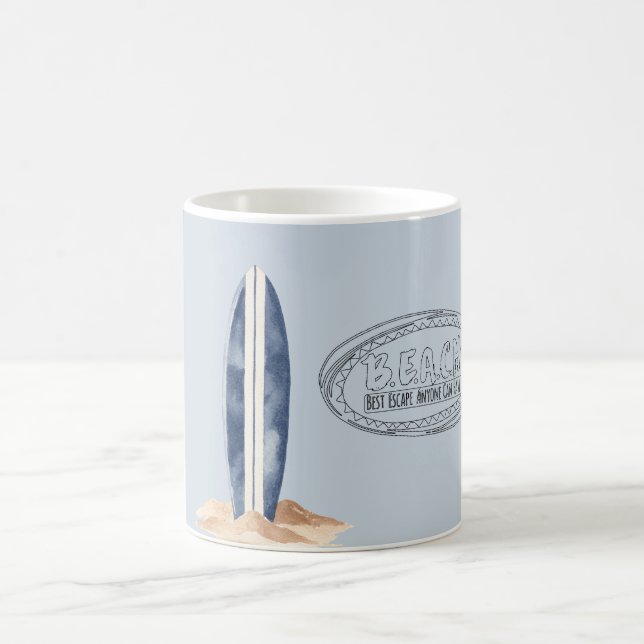 Mug Planche de surf bleu de plage (Centre)