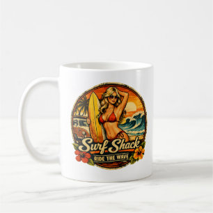 Mug Planche de Surf Pin-Up   Surfez la Vague de la Pla