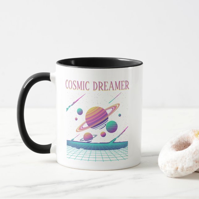 Mug Planètes Rétro Vaporwave Synthwave (Avec donut)