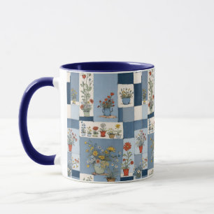 Mug Plante et Retro Blue Jean Denim Patchwork Floral