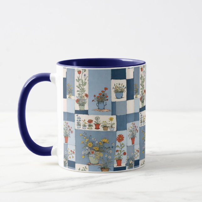 Mug Plante et Retro Blue Jean Denim Patchwork Floral (Gauche)