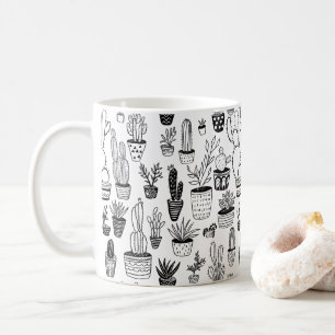 Mug Plantes de cactus en pot Motif mignon Noir & Blanc