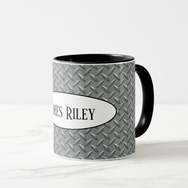 Mug plaque diamant métallique avec nom (Devant droit)