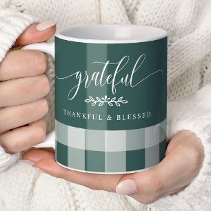 Mug Plaqué Vert et Blanc Grateful Thankful Blessed
