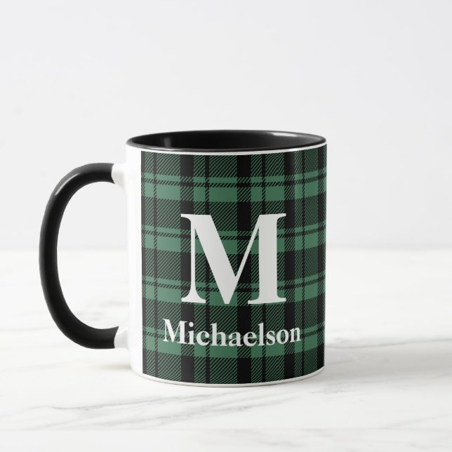 Mug Plaque verte et noire avec nom de monogramme (Gauche)