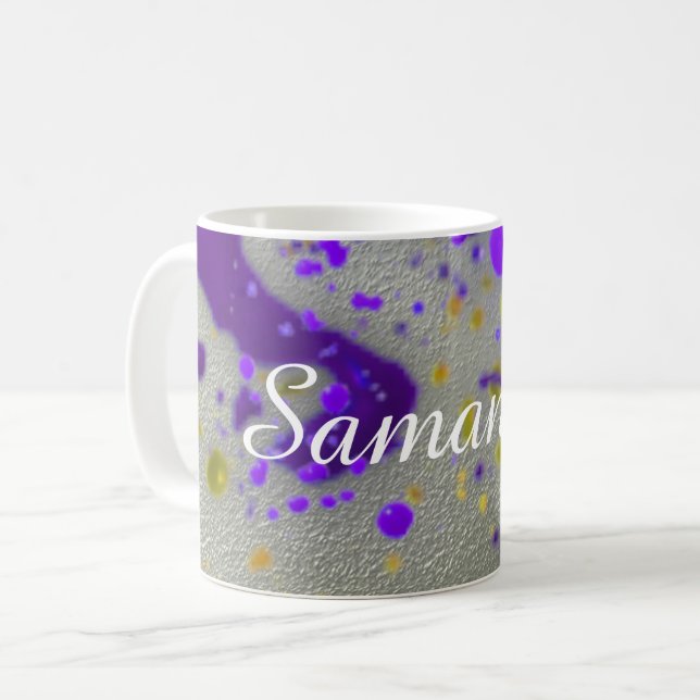 Mug Plaques de peinture moderne violet jaune Abstrait (Devant gauche)