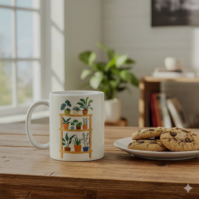 Mug Plateau Plante pointé (House plants on a wooden stand mug)