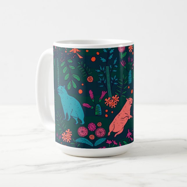 Mug Playful Capybara in the Forest – Tropical Seamless (Devant gauche)
