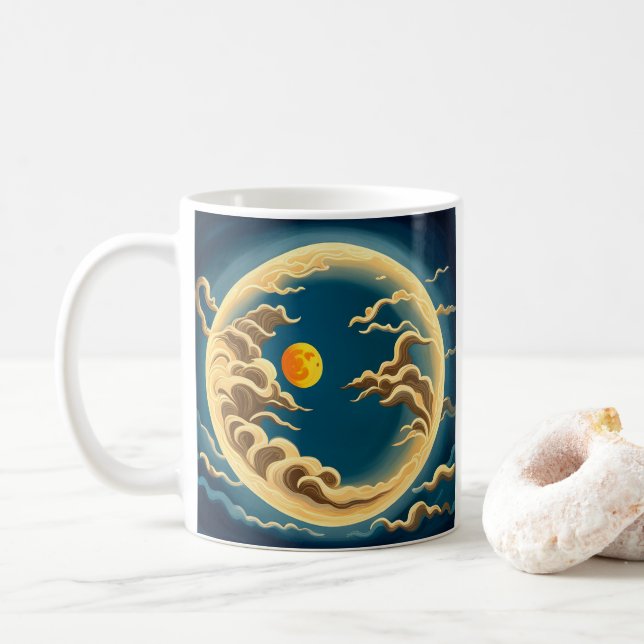 Mug "Pleine lune et nuages Art déco inspirés par le Ja (Avec donut)