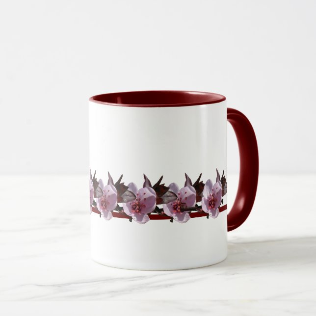 Mug - Plum Blossoms on Maroon Line (Front Right)