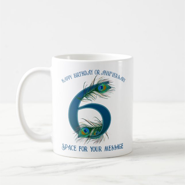 Mug Plume de paon personnalisable pour 6e anniversaire (Gauche)