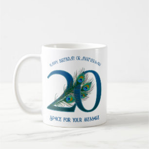 Mug Plume de paon pour 20e anniversaire ou anniversair