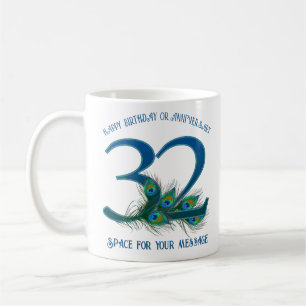 Mug Plume de paon pour 32e anniversaire ou anniversair