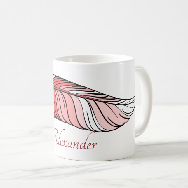 Mug - Plume et nom en rouge (Devant droit)