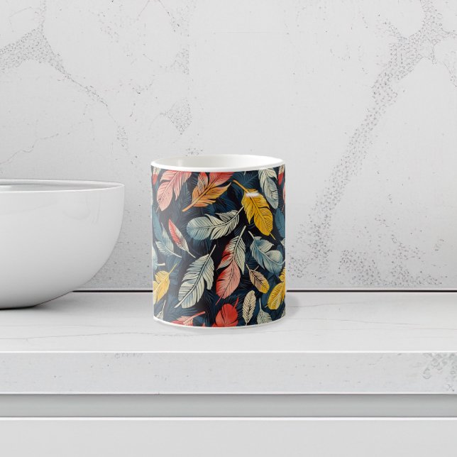 Mug Plumes Art Nouveau stylisées (Boho Feathers coffee mug)