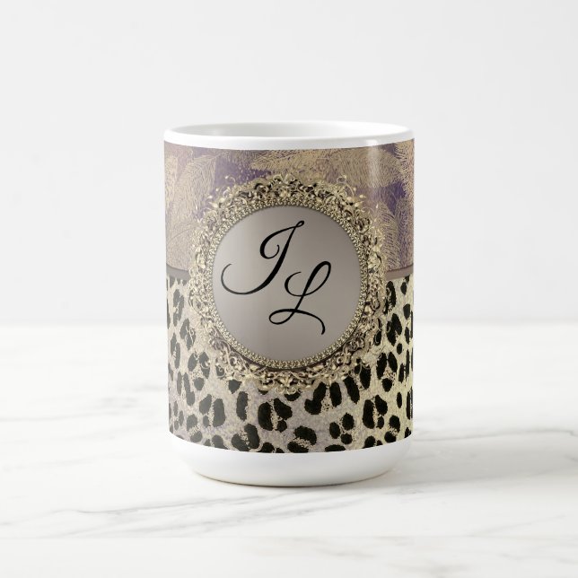 Mug Plumes chic avec Monogramme Empreinte de léopard (Centre)
