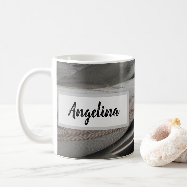Mug Plumes de canard Photo moderne Black Grey Nature (Avec donut)