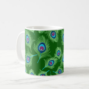 Mug Plumes de chaux et de paon bleu sur vert émeraude