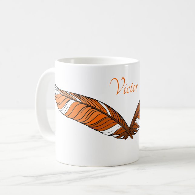 Mug - Plumes et nom orange (Devant gauche)