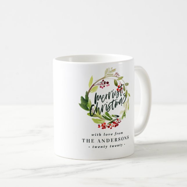 Mug plus joyeux noël aquarelle rouge baies feuillage (Devant droit)