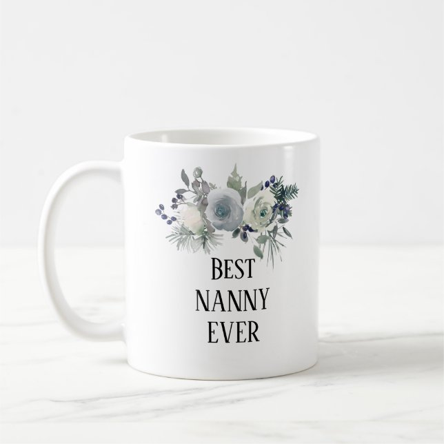 Mug Plutôt Bleu floral meilleure Nanny jamais (Gauche)