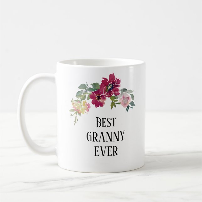 Mug Plutôt bordeaux floral meilleur Granny jamais  (Gauche)
