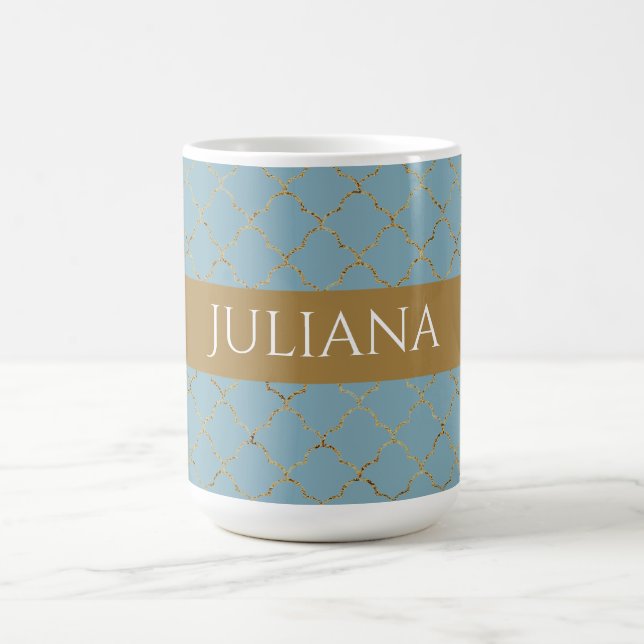 Mug Plutôt Glacial Blue Gold Quatrefoil Personnalisé (Centre)
