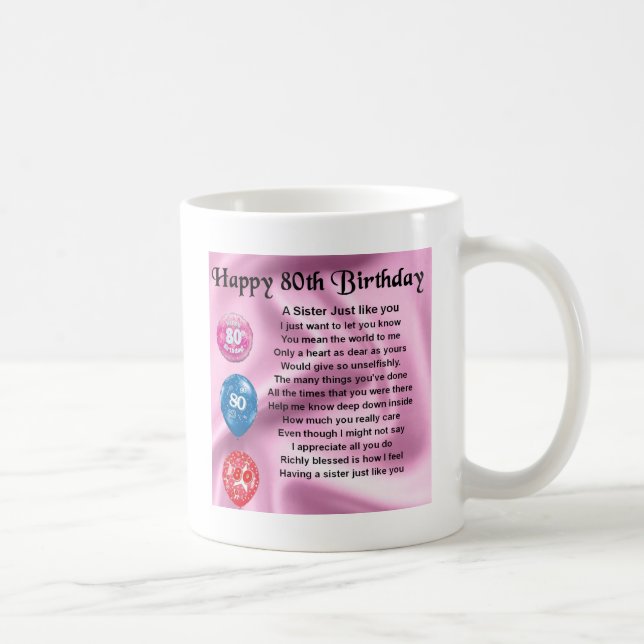 Mug Poème de soeur - quatre-vingtième anniversaire (Droite)