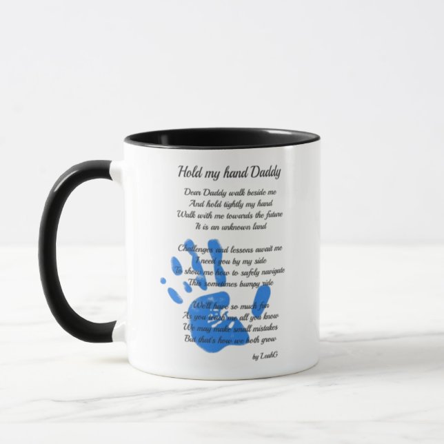 Mug Poème fête des pères - Tenez ma main empreinte pap (Gauche)