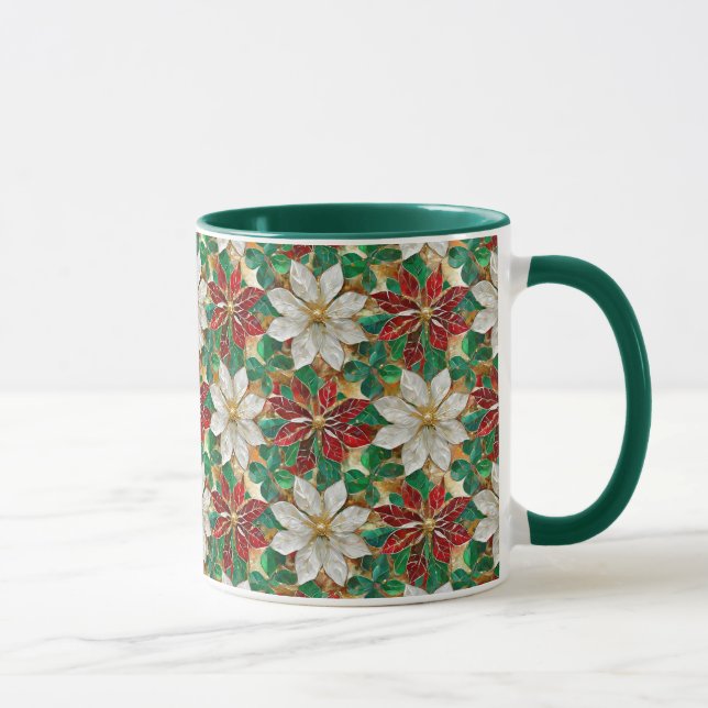Mug Poinsététie blanche rouge vert or (Droite)