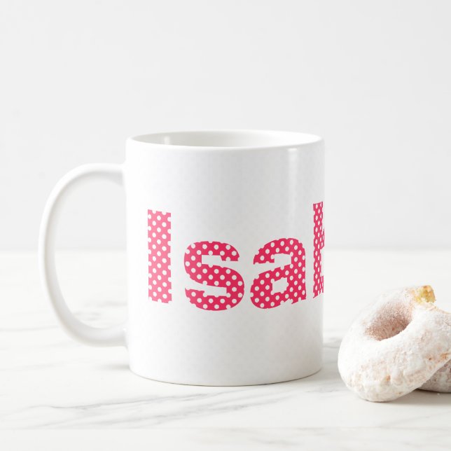 Mug Pointe Polka rose et blanc personnalisée (Avec donut)
