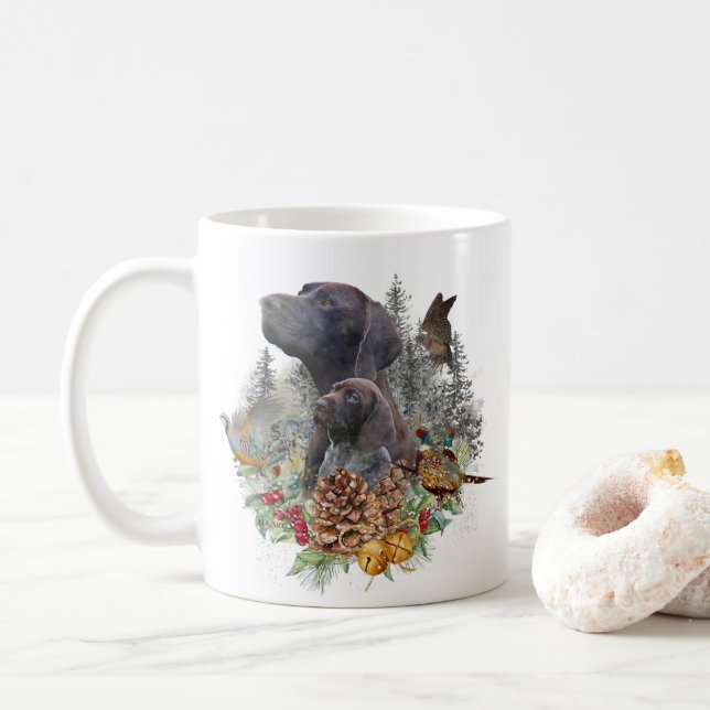 Mug Pointeur à poils courts allemand en hiver (Avec donut)