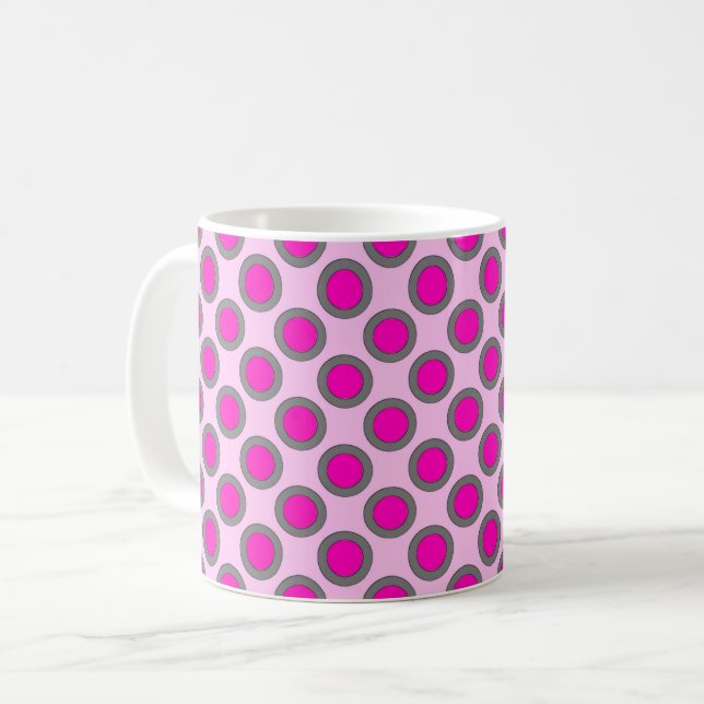 Mug Points cerclés rétro, Fuchsia, Grey et rose (Devant gauche)