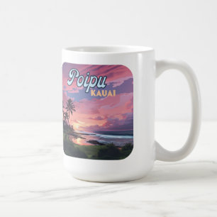 Mug Poipu Kauai Hawaii Plage Palmiers Rétro