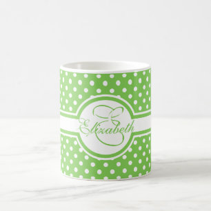 Mug Pois blanc élégant sur le monogramme vert