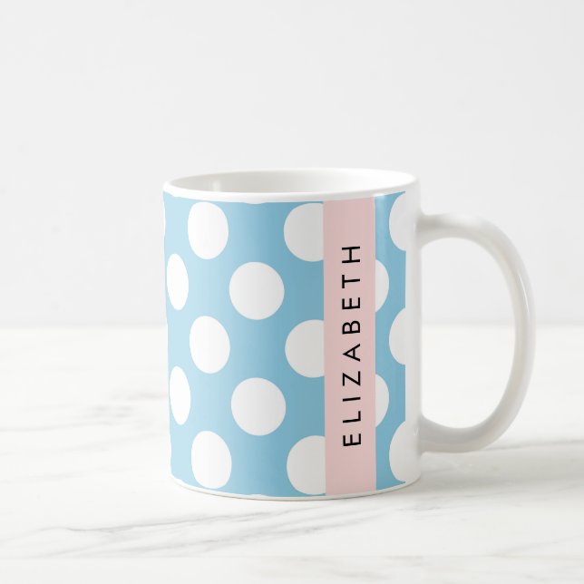 Mug Pois Bleus, Motif Polka Dot, Votre Nom (Droite)