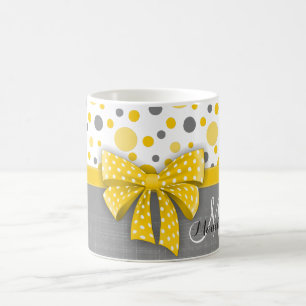 Mug Pois gris et jaunes, ruban jaune soleil